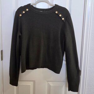 Michael Kors Women’s Olive Green Sweater with Gold-Tone Button Details - Large